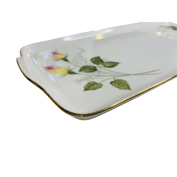 Vintage Hutschenreuther Bavaria Germany Yellow Pink Rose 12.5" Tray - Picture 5 of 7